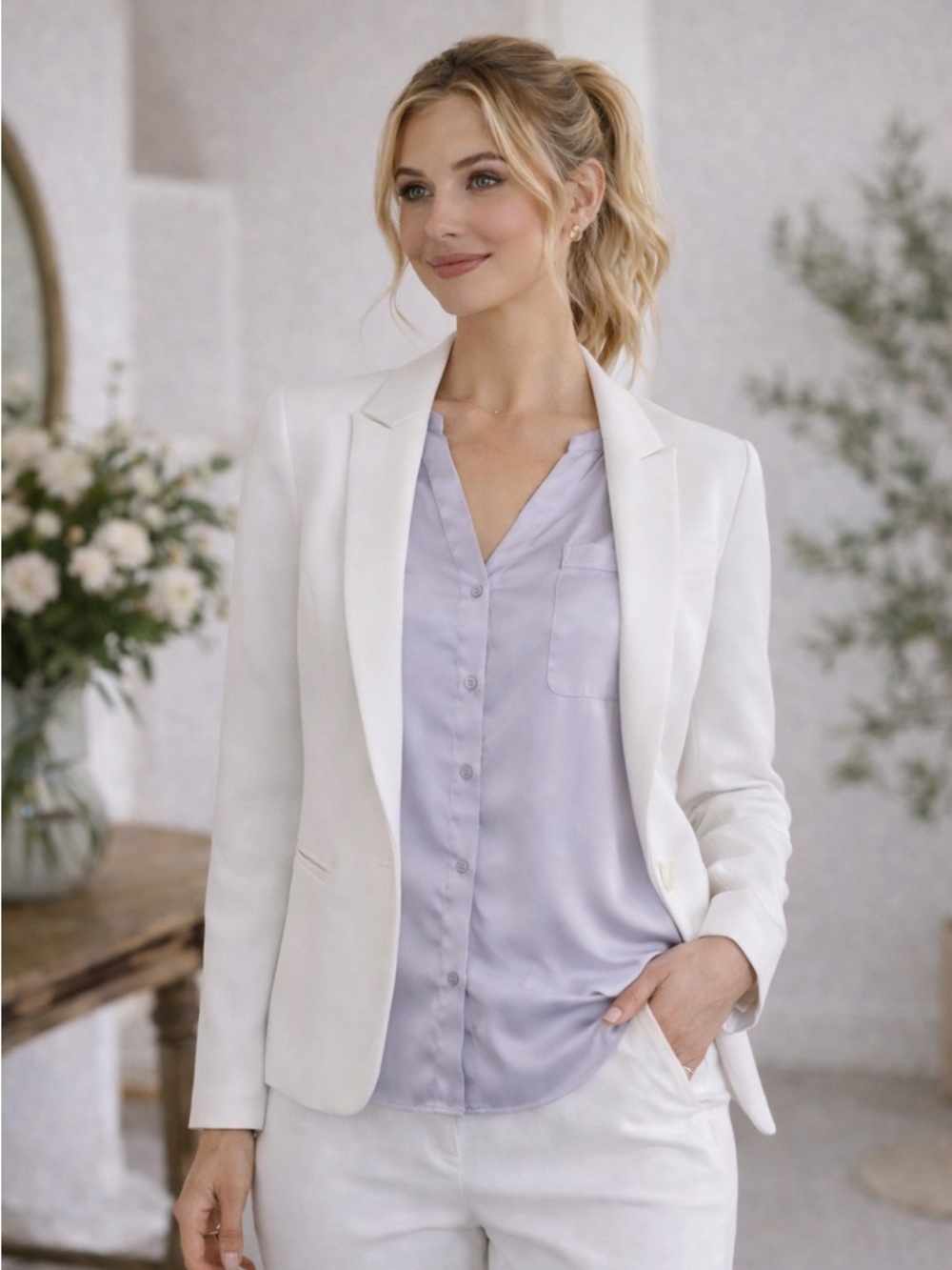 Liz Claiborne Petite XL Satin Blouse Lilac Button Front Career Top PXL